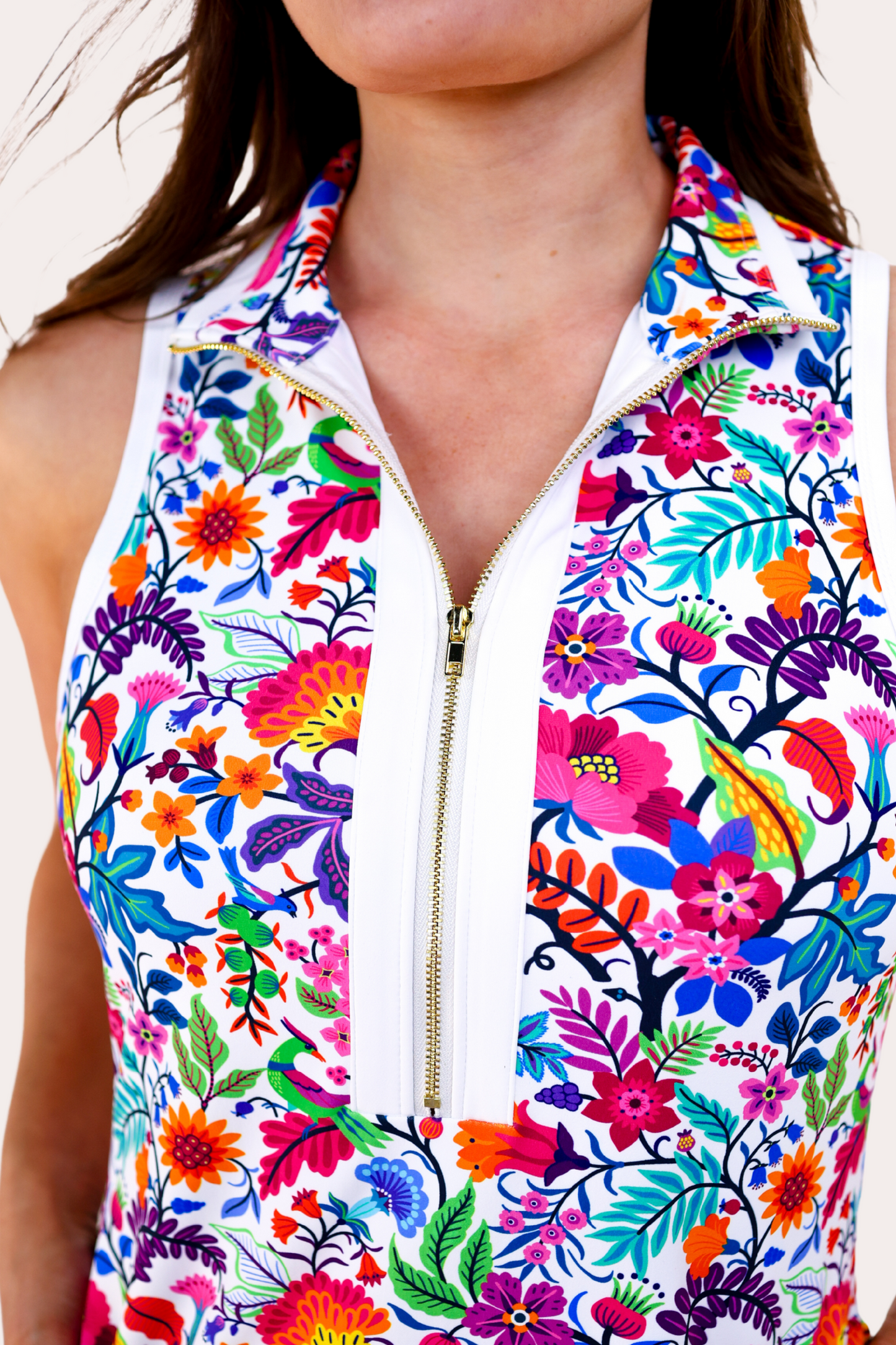 Everyday Zipper Dress, Fiesta Time White