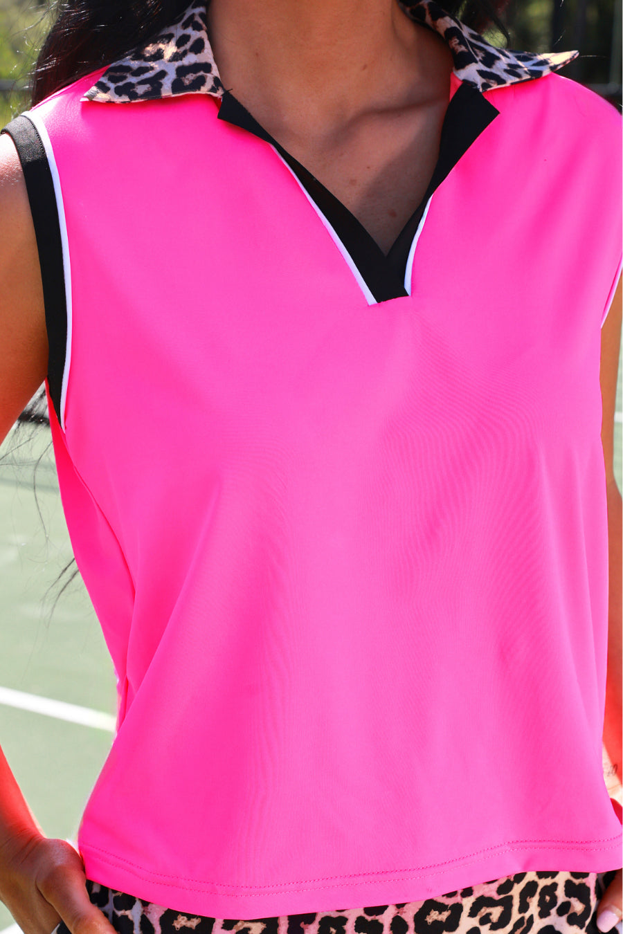 Everyday Polo Tank- Neon Pink Safari Chic