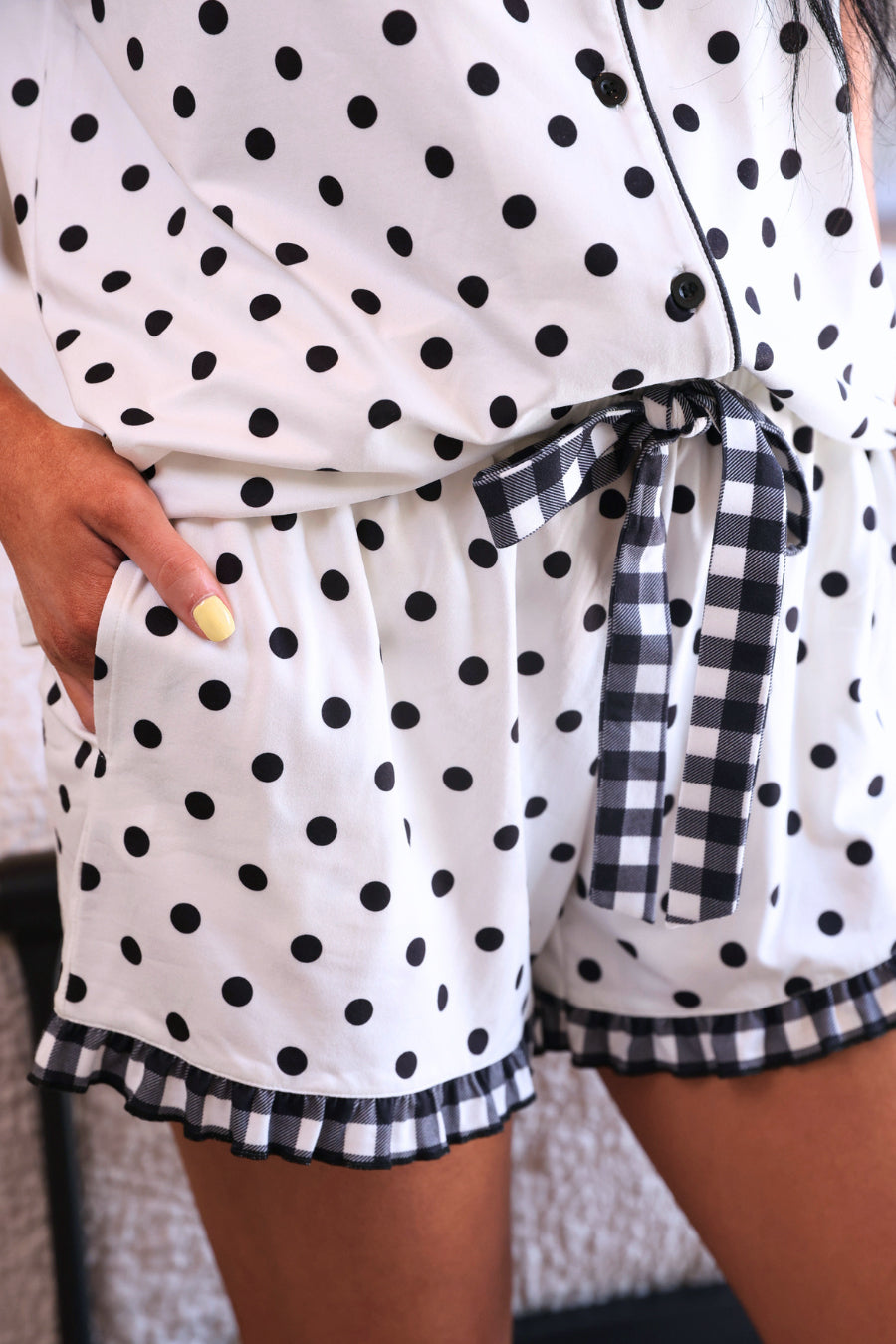 Gingham Polka Dot Ruffle Pajama Set
