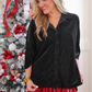 Prim Button Up Velvet Top- Black