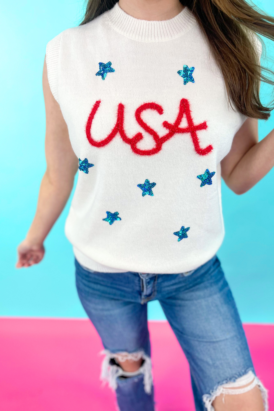 USA Tinsel Sweater Vest