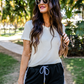 Black And White Drawstring Everyday Shorts