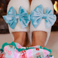 Cozy Bow Slippers- White/Aqua