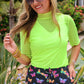 Kora Short Sleeve Mesh Top- Neon Lime