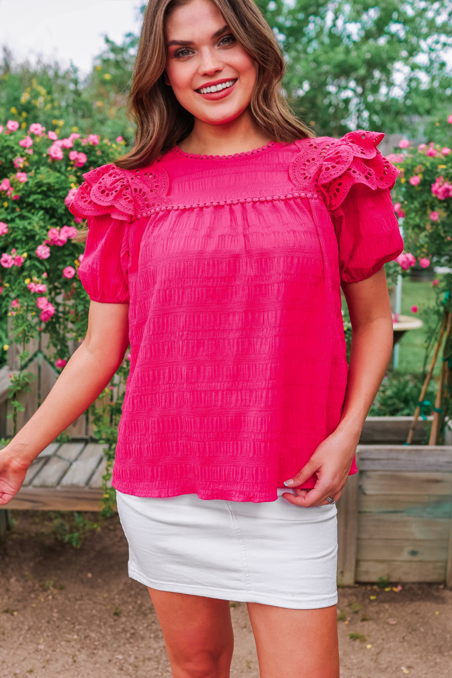Kimber Eyelet Top, Pink