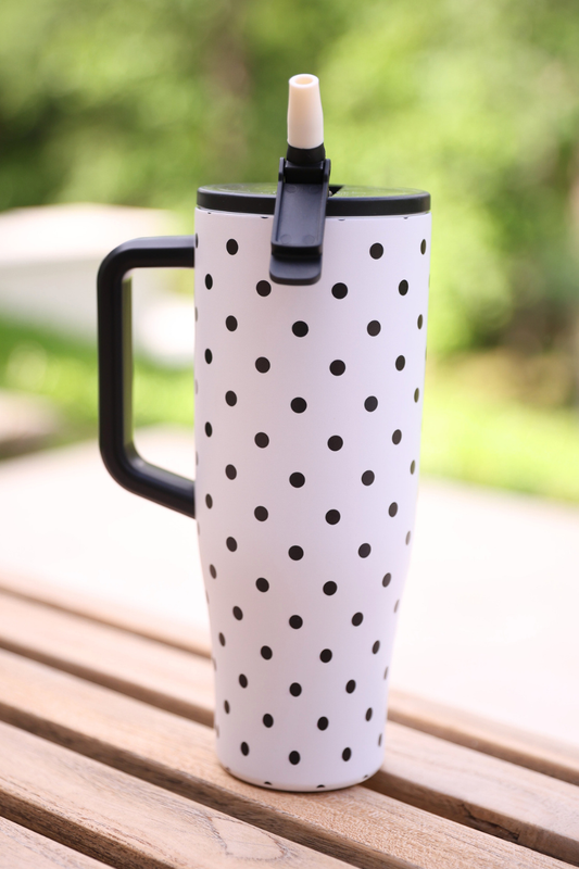 PREORDER- White Polka Dot Sleek Tumbler