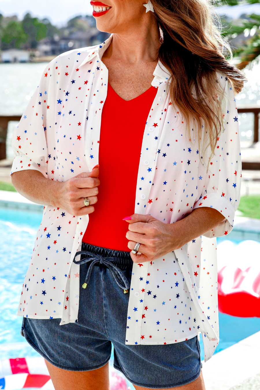 Sutton Button Up Top- Patriotic Stars