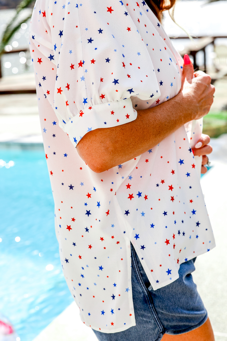 Sutton Button Up Top- Patriotic Stars