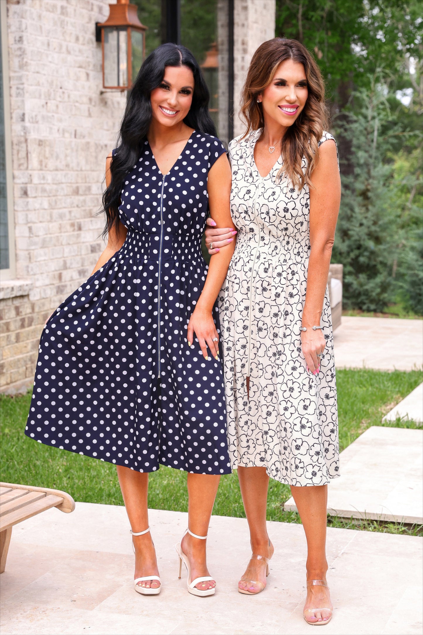Annie Midi Zipper Dress- Navy Polka Dot