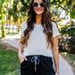 Black And White Drawstring Everyday Shorts