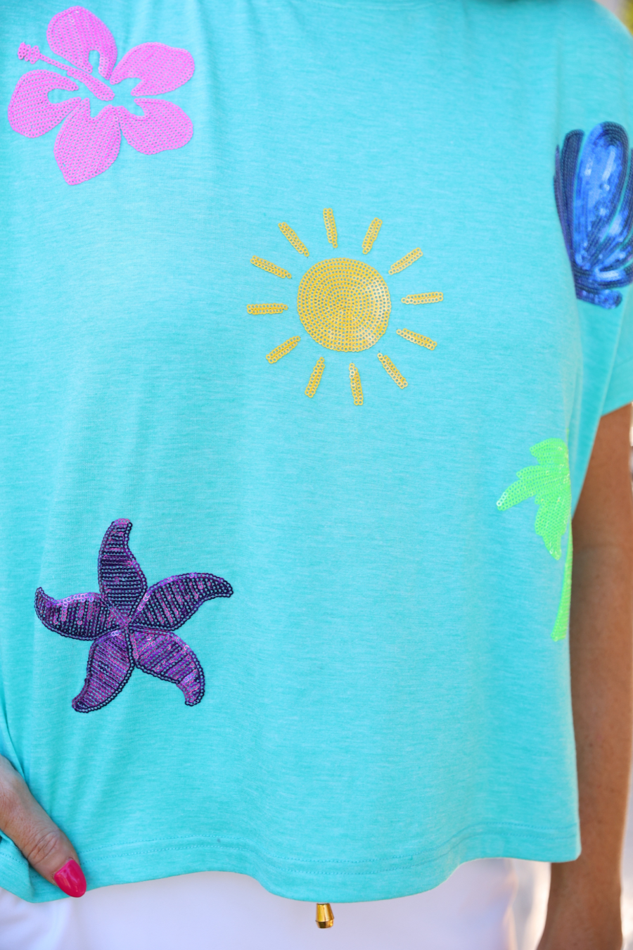 On Vacay Sequin Patch Top