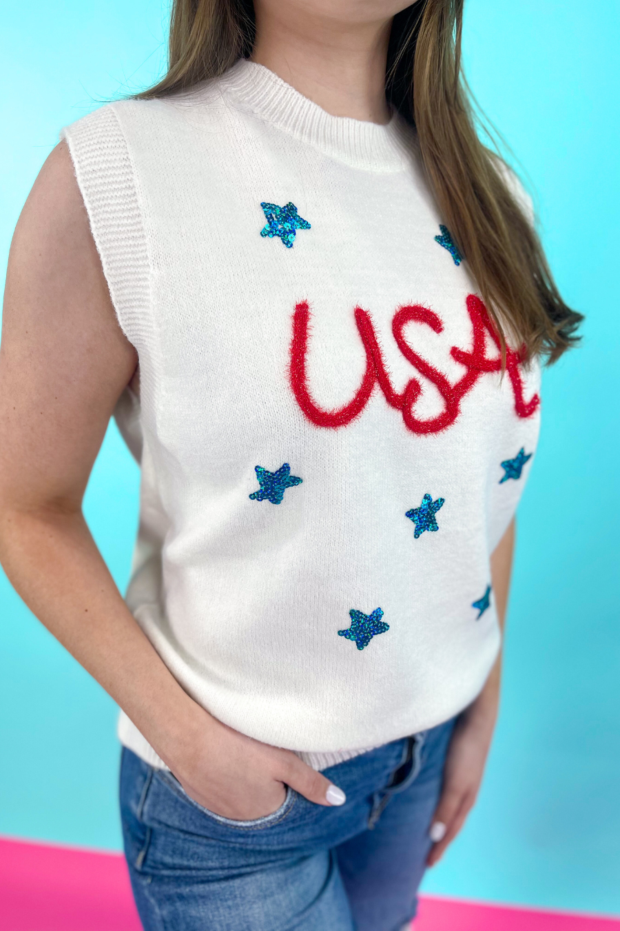 USA Tinsel Sweater Vest