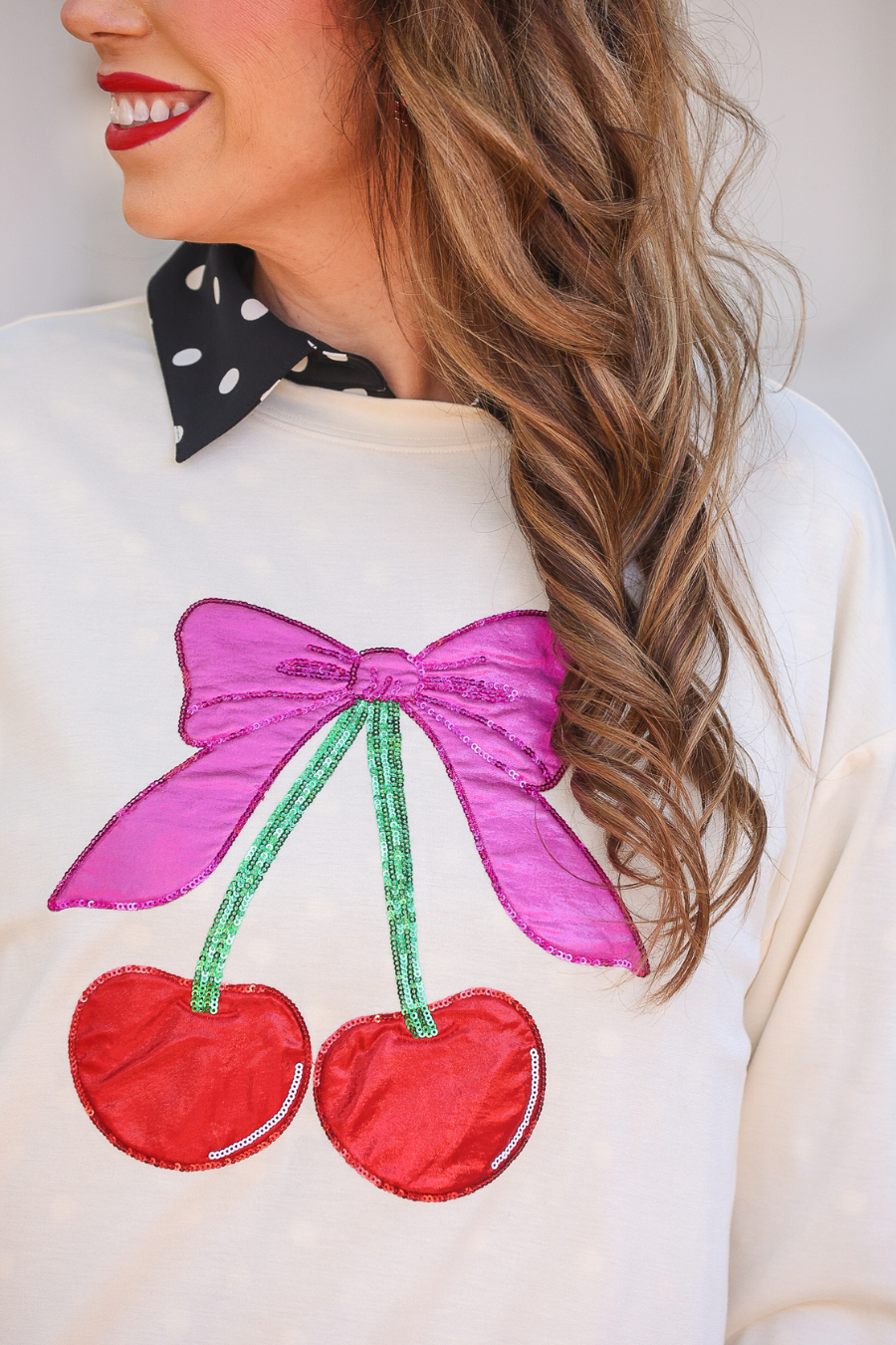 Cherry Bow Luxe Pullover
