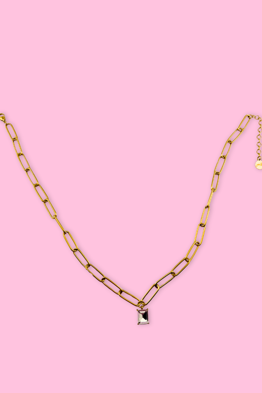 Paperclip Chain Necklace- Gold/Crystal