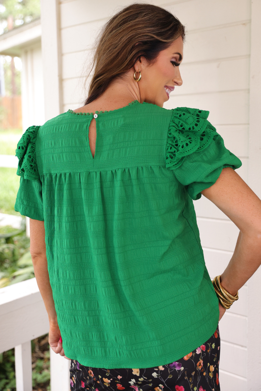 Kimber Eyelet Top, Green