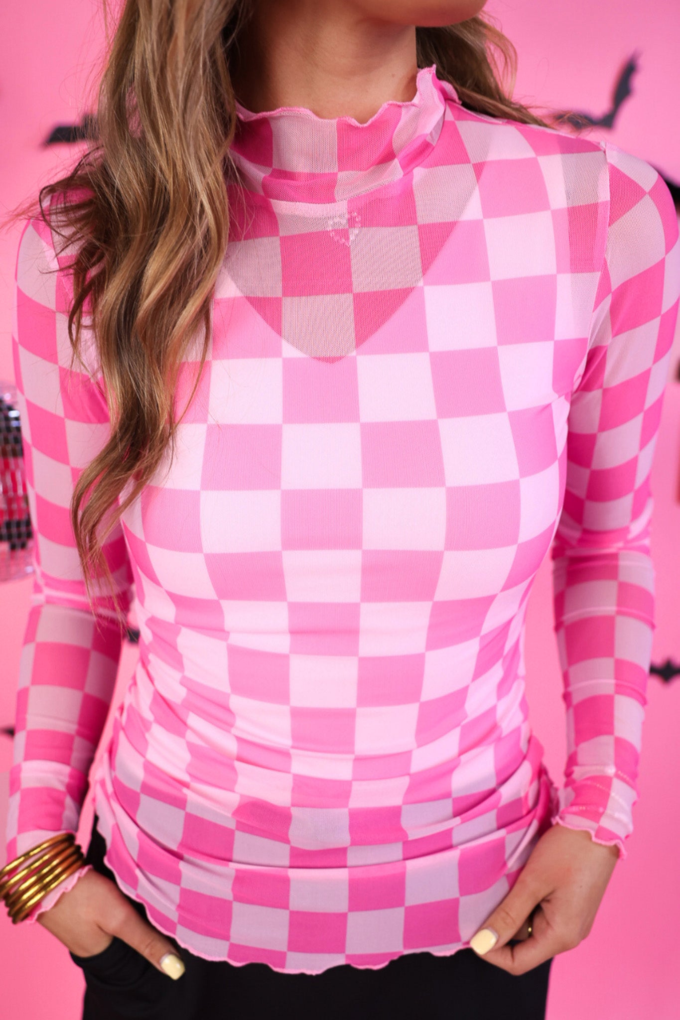 Keigan Mesh Top- Bubblegum Checkered