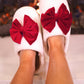 Cozy Bow Slippers- White/Red