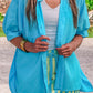 Sutton Button Up Top- Pool Blue