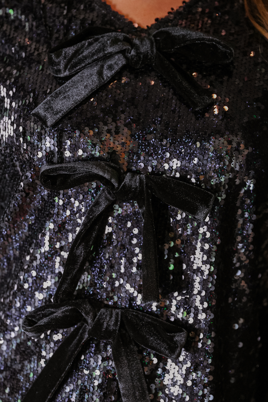 Betty Bow Top- Black Sequin