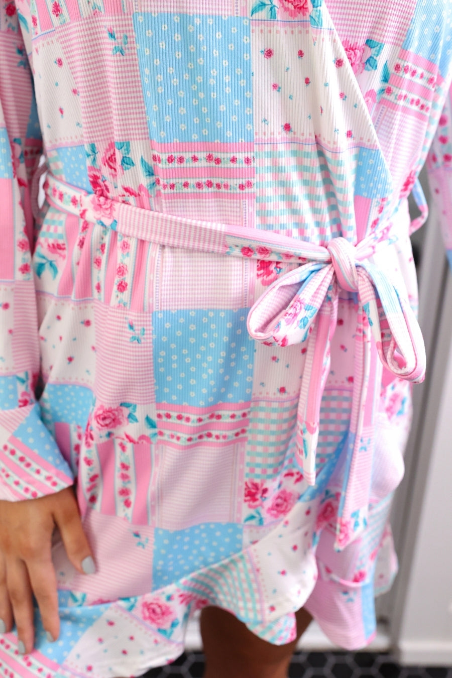 PREORDER- Almost Ready Ribbed Robe- Pink Heirloom Patchwork