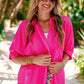 Sutton Button Up Top- Pink