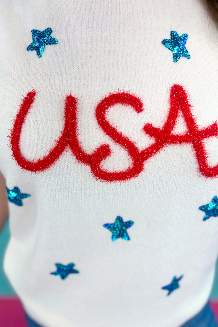 USA Tinsel Sweater Vest