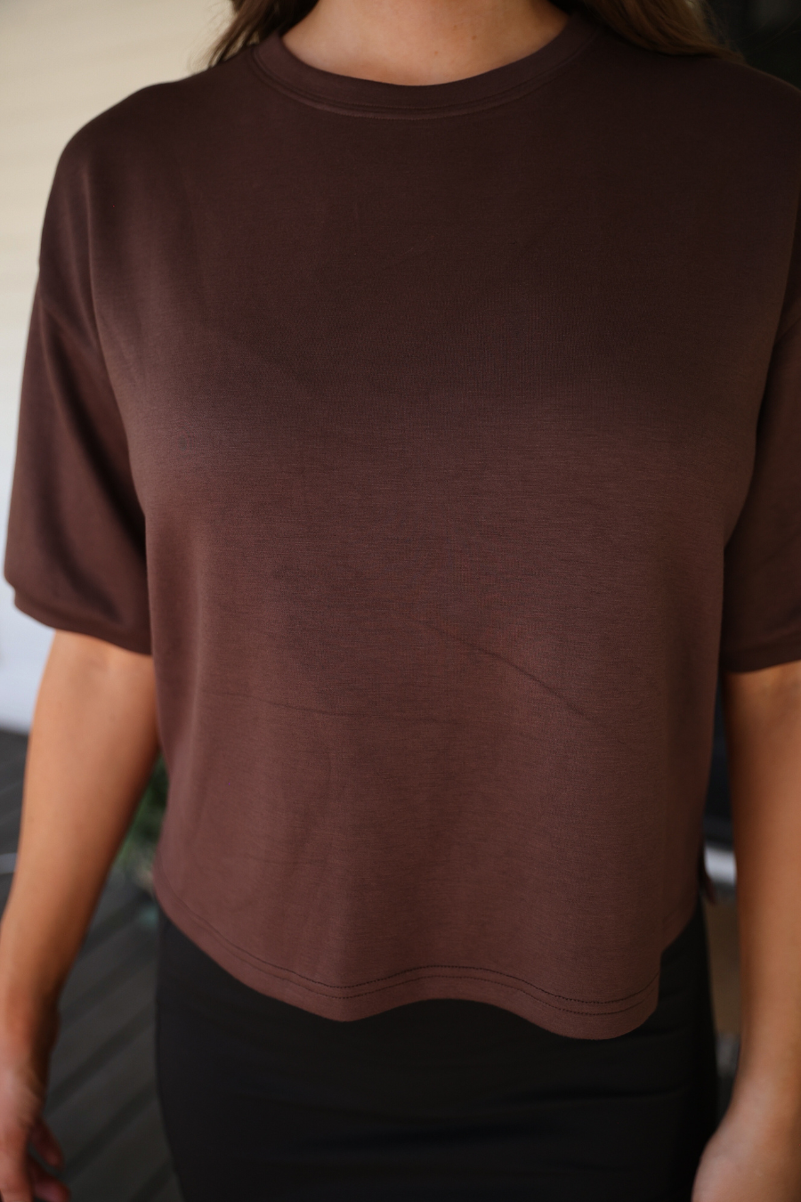 Casual Upgrade Half Sleeve Luxe Top- Chocolate