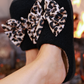 Cozy Bow Slippers- Black/Leopard