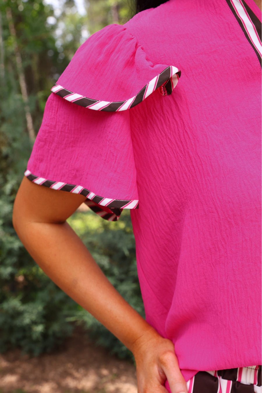 PREORDER- Ava Flutter Sleeve Blouse- Neapolitan Stripes