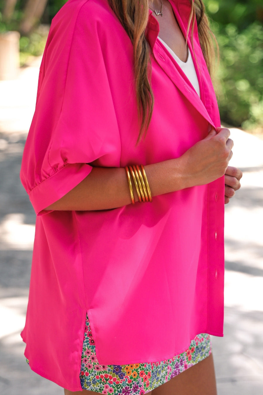 Sutton Button Up Top- Pink