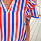 Kennedy Flutter Sleeve Blouse- Patriotic Stripes