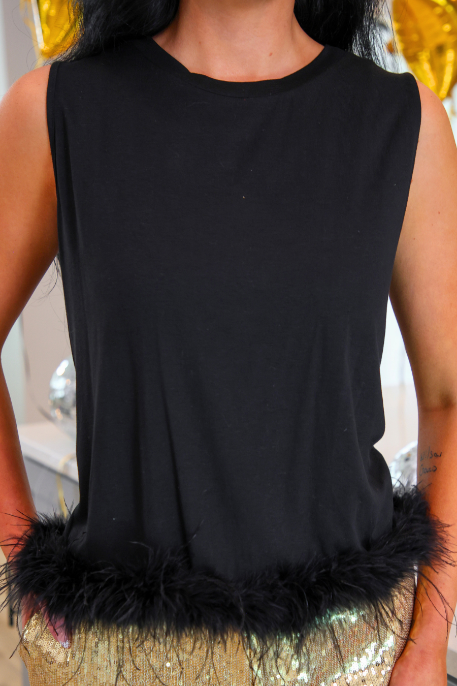 PREORDER- Feather Flirt Tank- Black