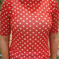 Kora Short Sleeve Mesh Top- Red Polka Dot