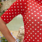 Kora Short Sleeve Mesh Top- Red Polka Dot