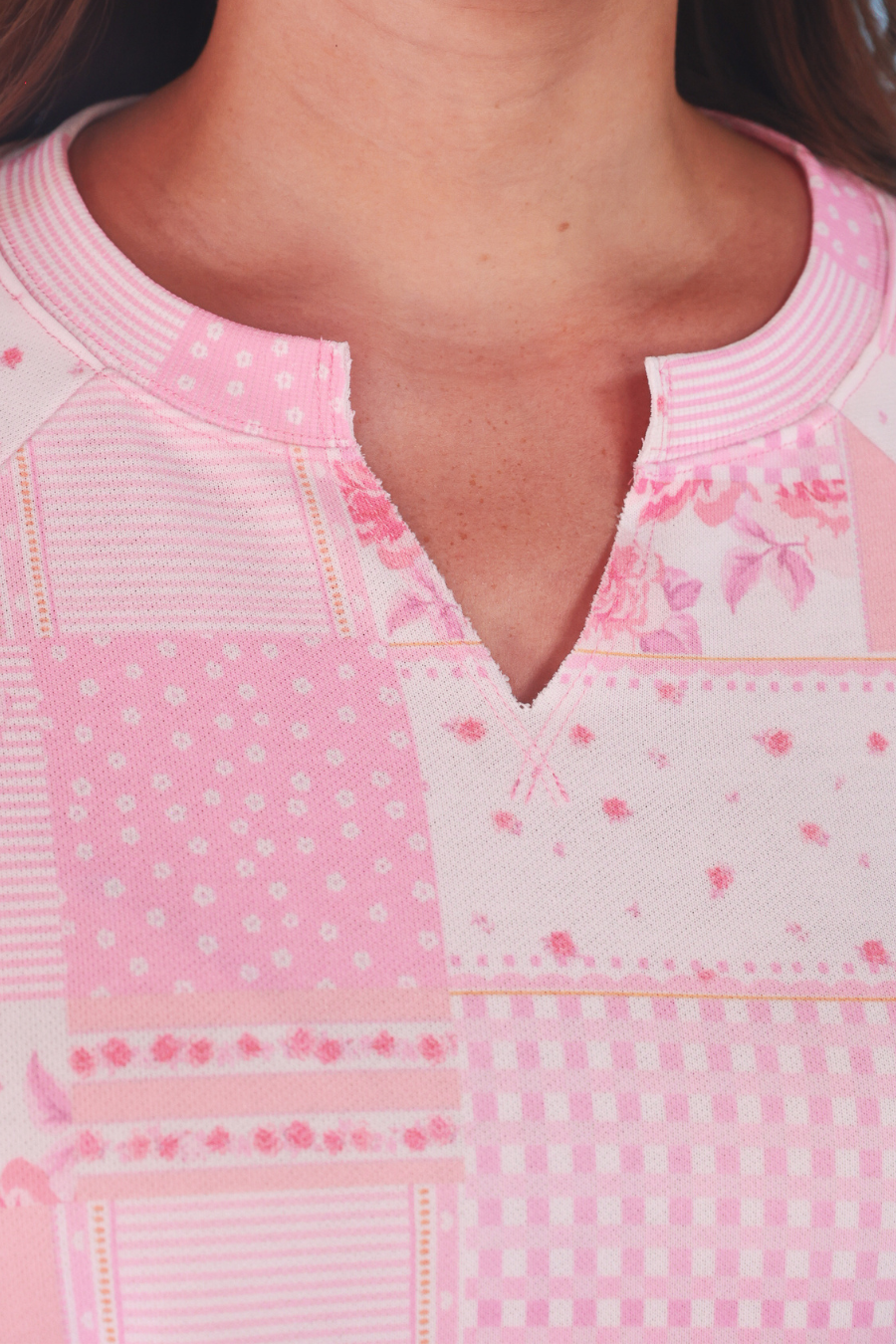 Riley French Terry Pullover- Pink Patchwork