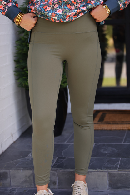 PREORDER- High Waisted Pocket Compression Leggings- Olive
