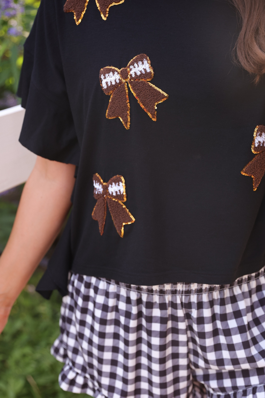 Sideline Sparkle Ruffle Top- Black