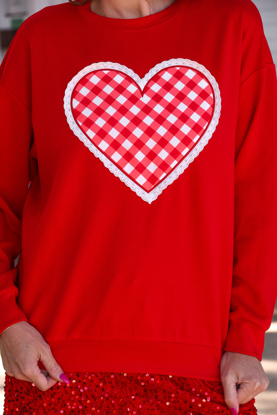 Gingham Heart Luxe Pullover