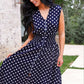 Annie Midi Zipper Dress- Navy Polka Dot