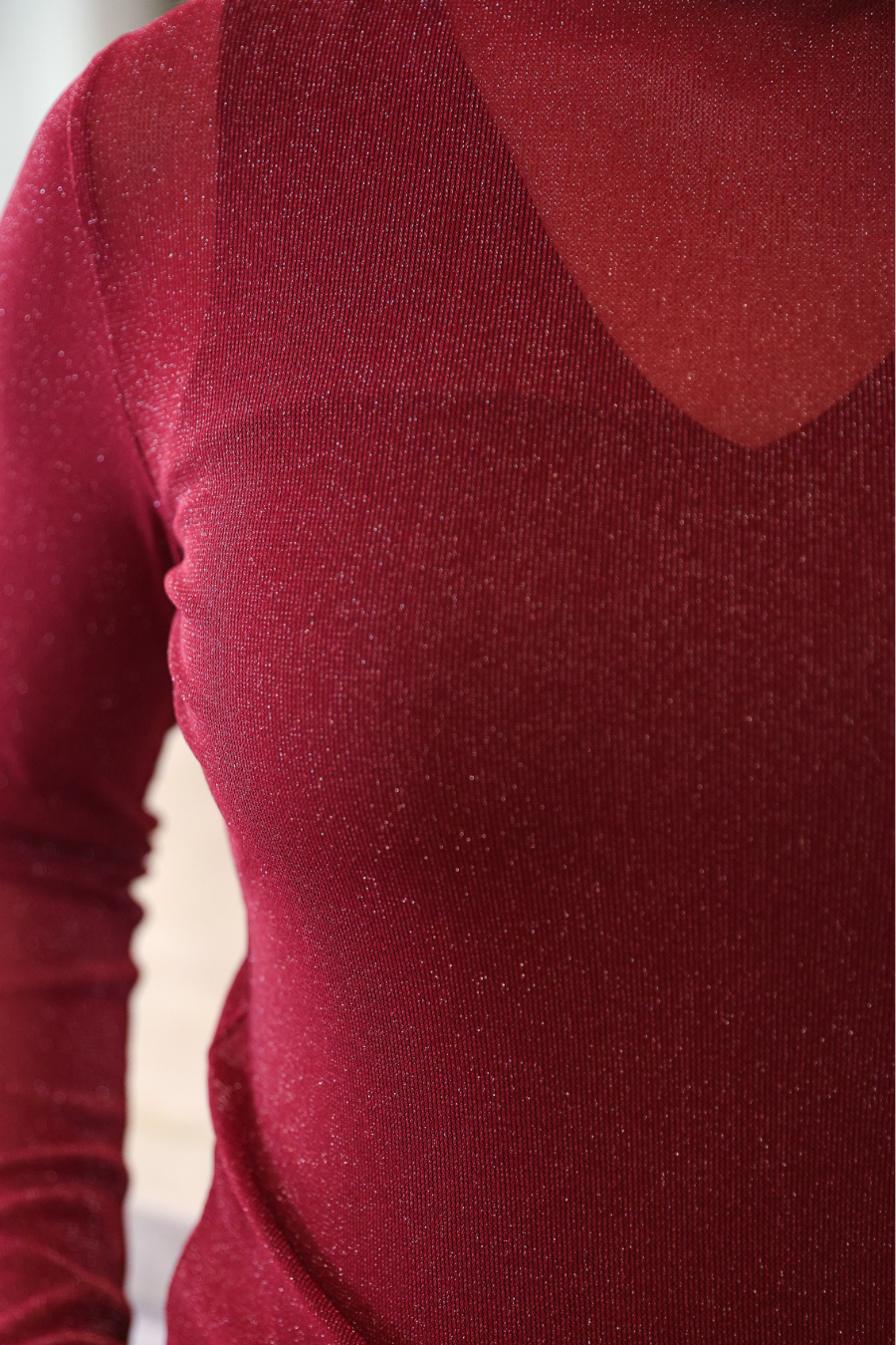 Keigan Mesh Top- Maroon Glitter