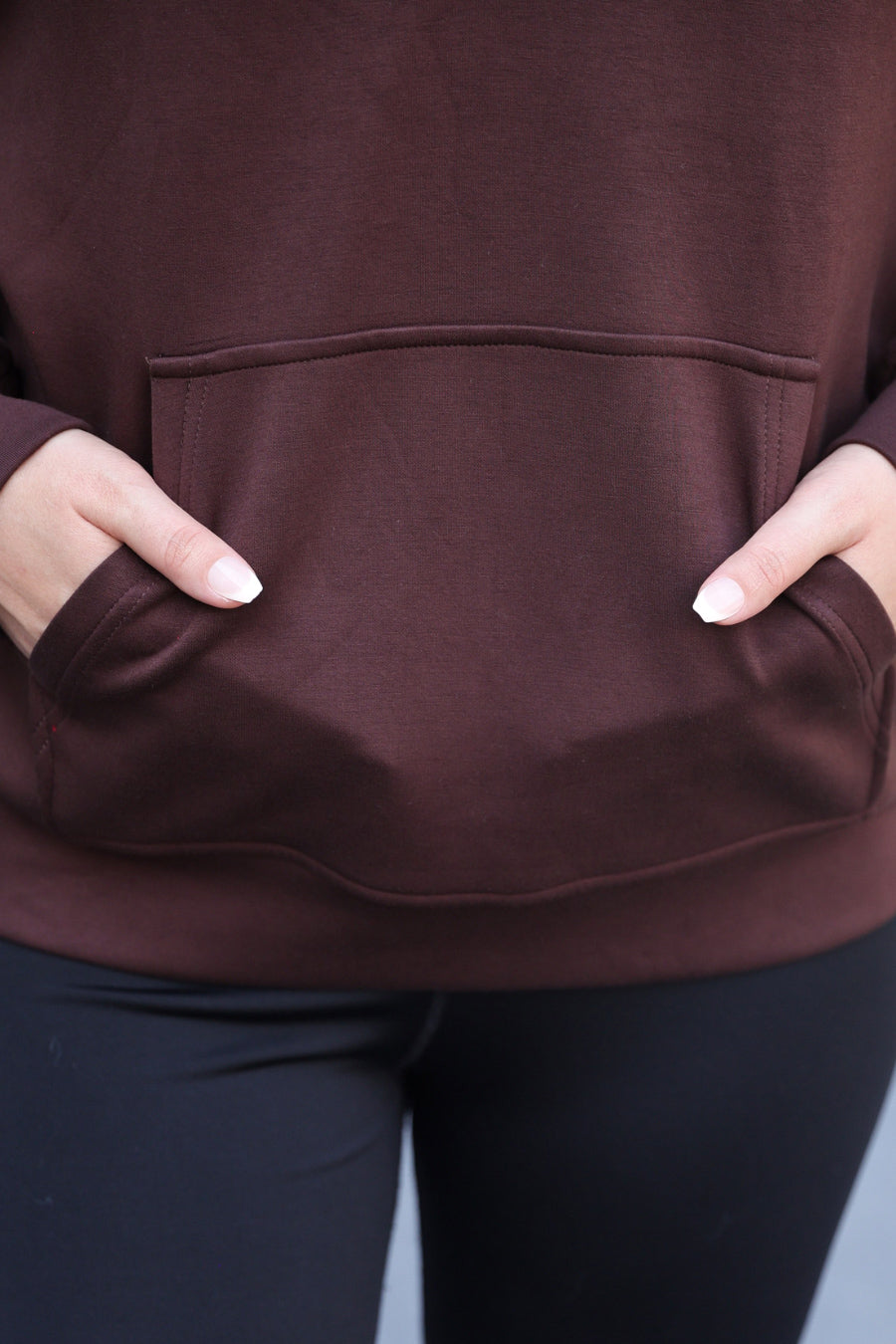 Kayla Luxe Hooded Quarter Zip Pullover- Chocolate