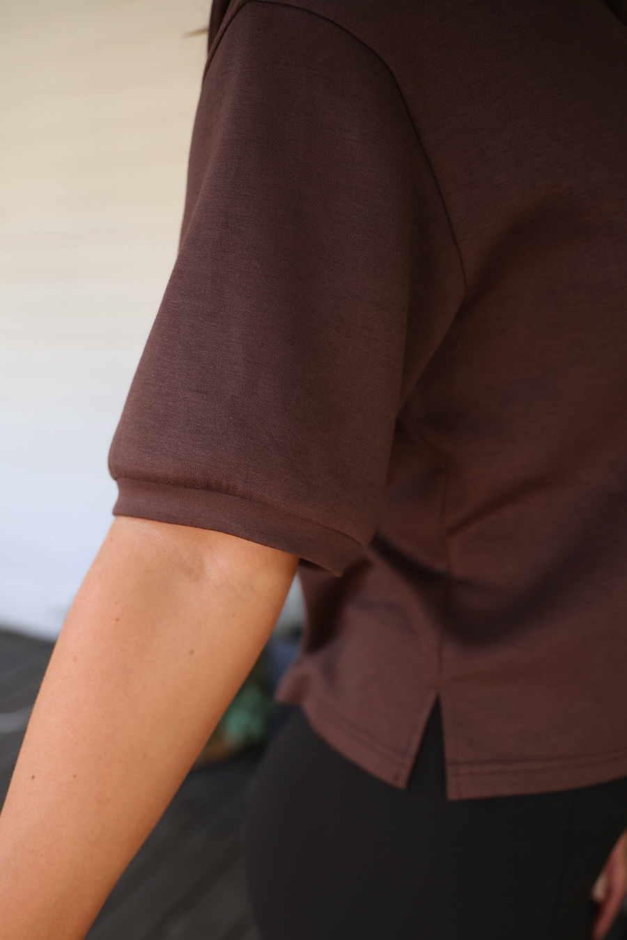 Casual Upgrade Half Sleeve Luxe Top- Chocolate