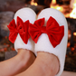 Cozy Bow Slippers- White/Red
