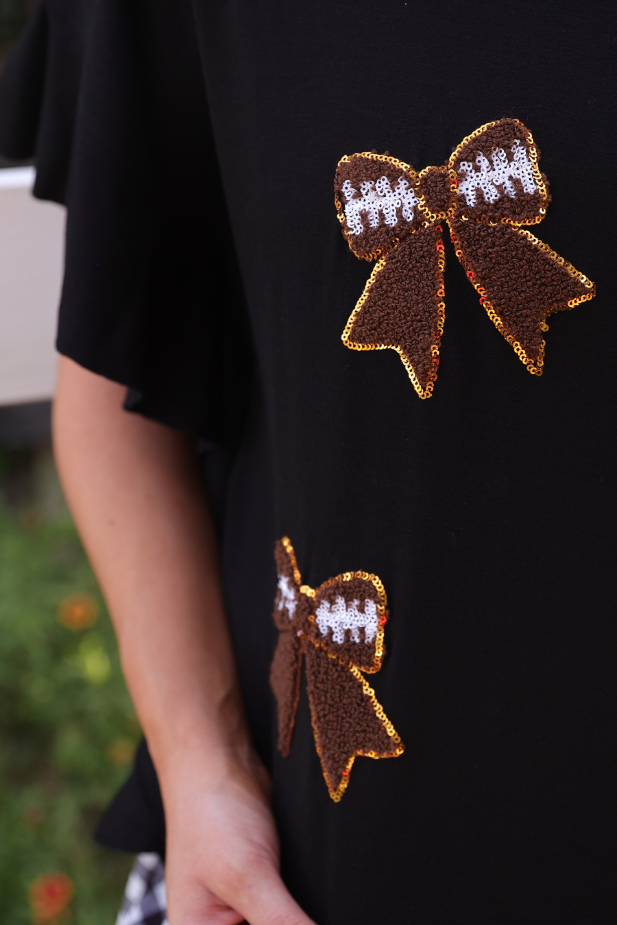 Sideline Sparkle Ruffle Top- Black