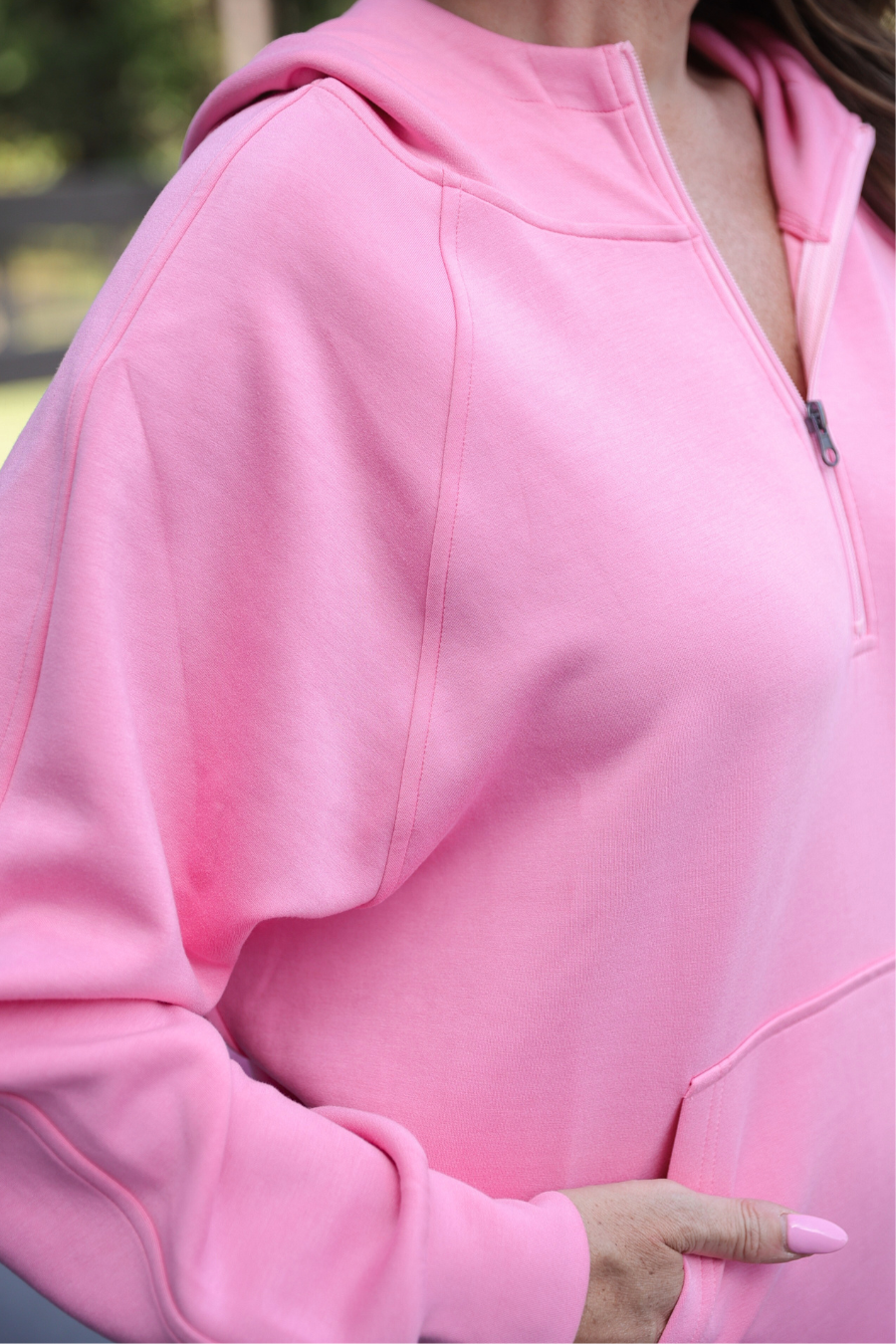 Kayla Luxe Hooded Quarter Zip Pullover- Light Pink