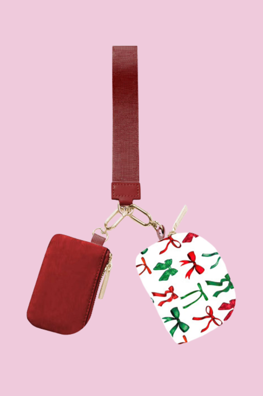 Double Pouch Wristlet- Midnight Bow Christmas Edition