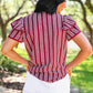 PREORDER- Layla Striped Flutter Sleeve Blouse- Maroon