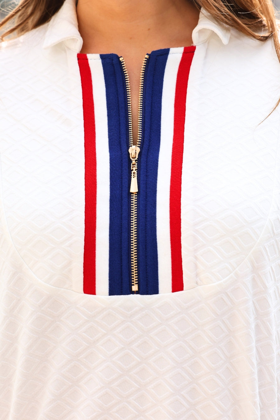 Ezra Textured Zipper Dress- Americana