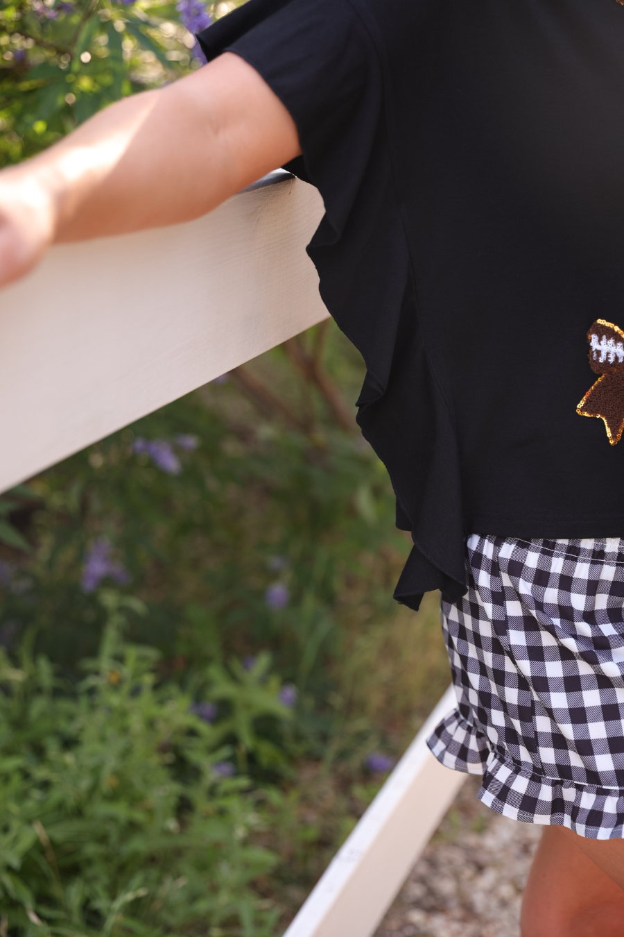 Sideline Sparkle Ruffle Top- Black