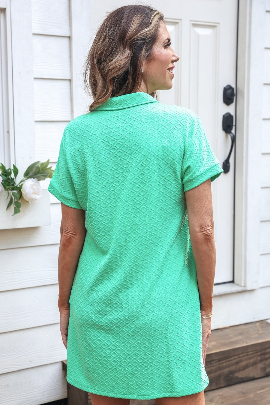 Ezra Textured Zipper Dress- Spearmint